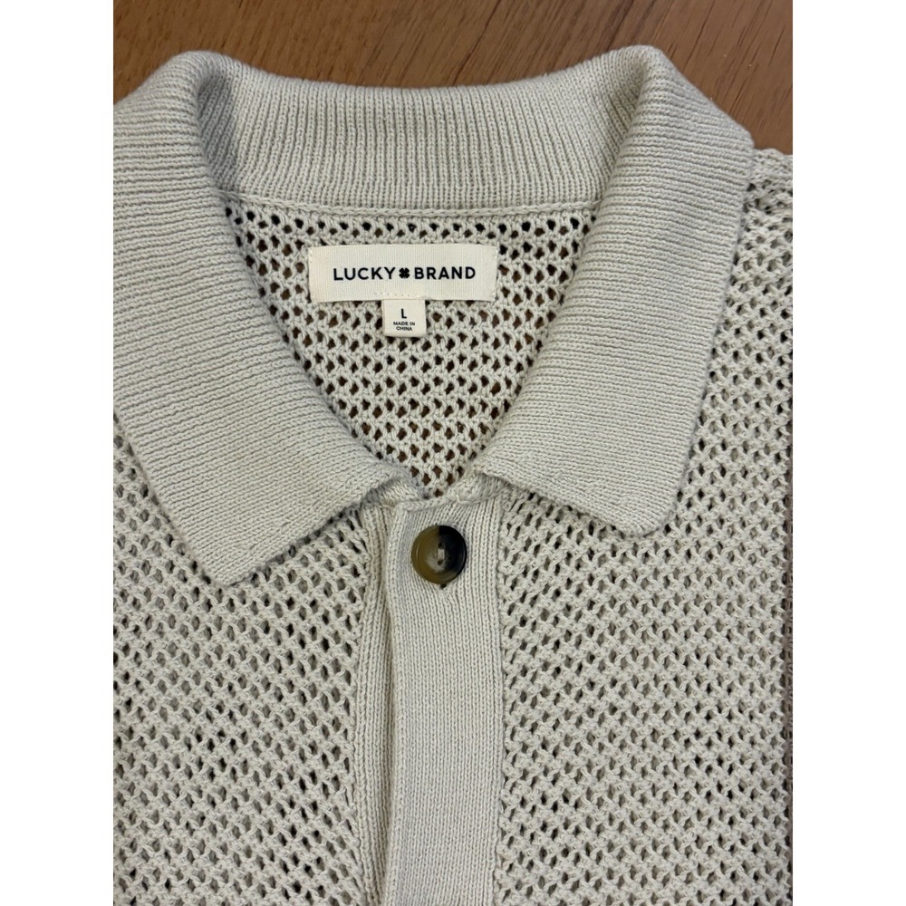 Lucky Brand Striped Crochet Cardigan Sweater Collared Button Short Sleeve Beach - Picture 4 of 16